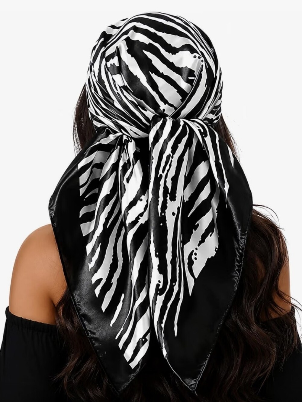 Black & White Zebra Print Satin Headscarf